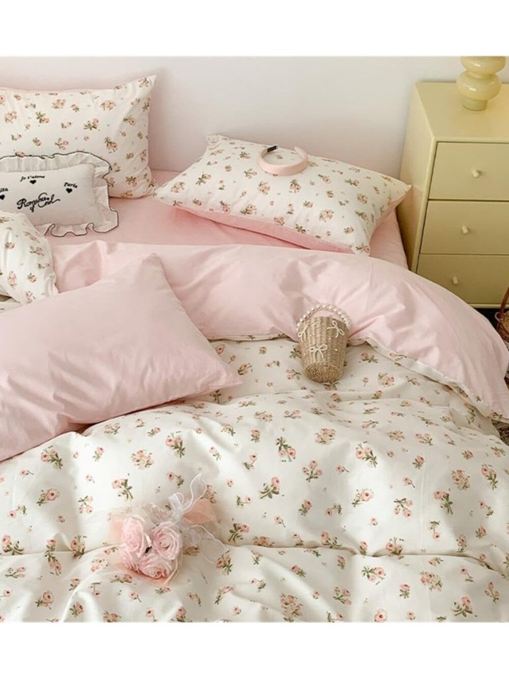 Floral Duvet Cover Full Size Pink Romantic Flower Bedding Set 3 Pcs Cotton